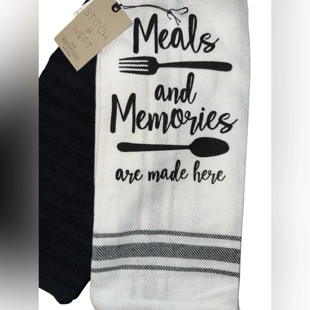 Stitch & Weft 2 Pack Kitchen Towels Dish Hand black white stripe Recycled Cotton